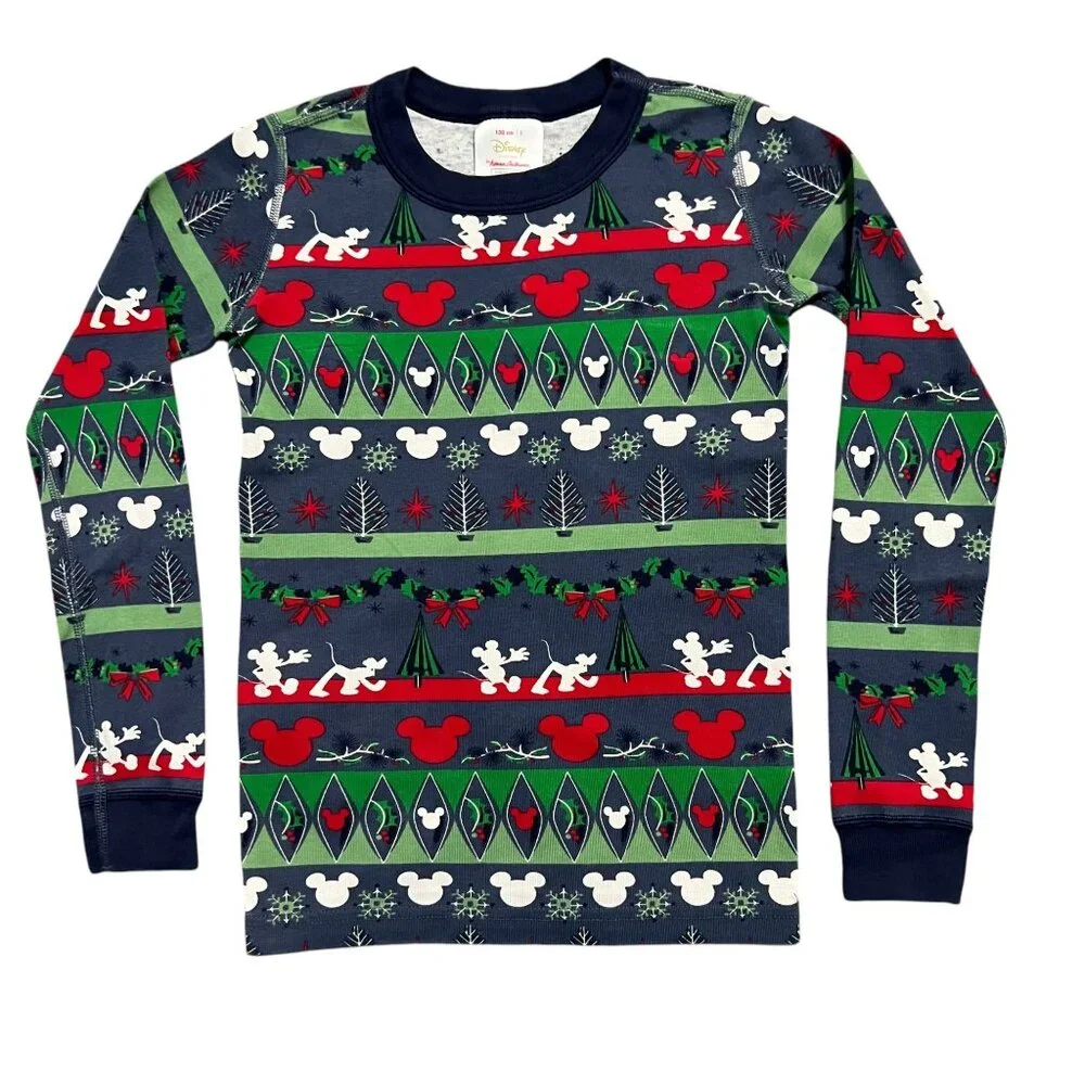 Hanna Andersson + Disney Sz 130 (8Y) Mickey Mouse Fair Isle Christmas Pajamas